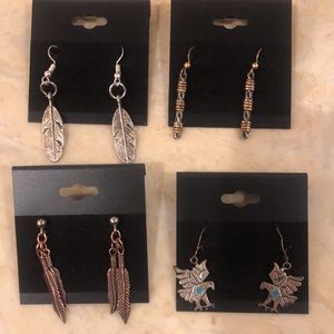 Feather Themed Earrings Set of 4